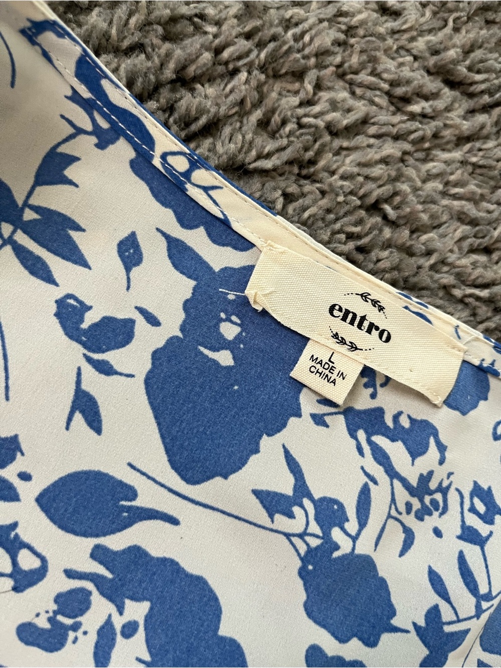 entro Blue and White Floral Ruffle Peplum Blouse - Picture 3 of 3